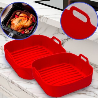 Kit 2 Forma de Silicone Air Fryer Grande 20CM Assadeira Quadrada Preta Vermelha