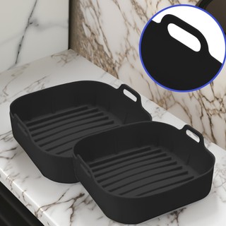 Kit 2 Forma de Silicone Air Fryer Grande 20CM Assadeira Quadrada Preta Vermelha — foto 2 — Achou Levou Brasil