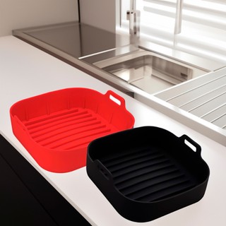 Kit 2 Forma de Silicone Air Fryer Grande 20CM Assadeira Quadrada Preta Vermelha — foto 3 — Achou Levou Brasil