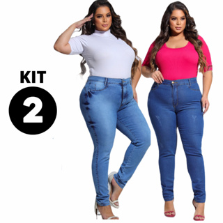 Kit 2 Calças Jeans Plus Size Hot Pants Lycra Empina Bumbum