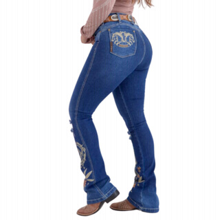 Calça Feminina Com bordados Jeans Country Costura reforçada