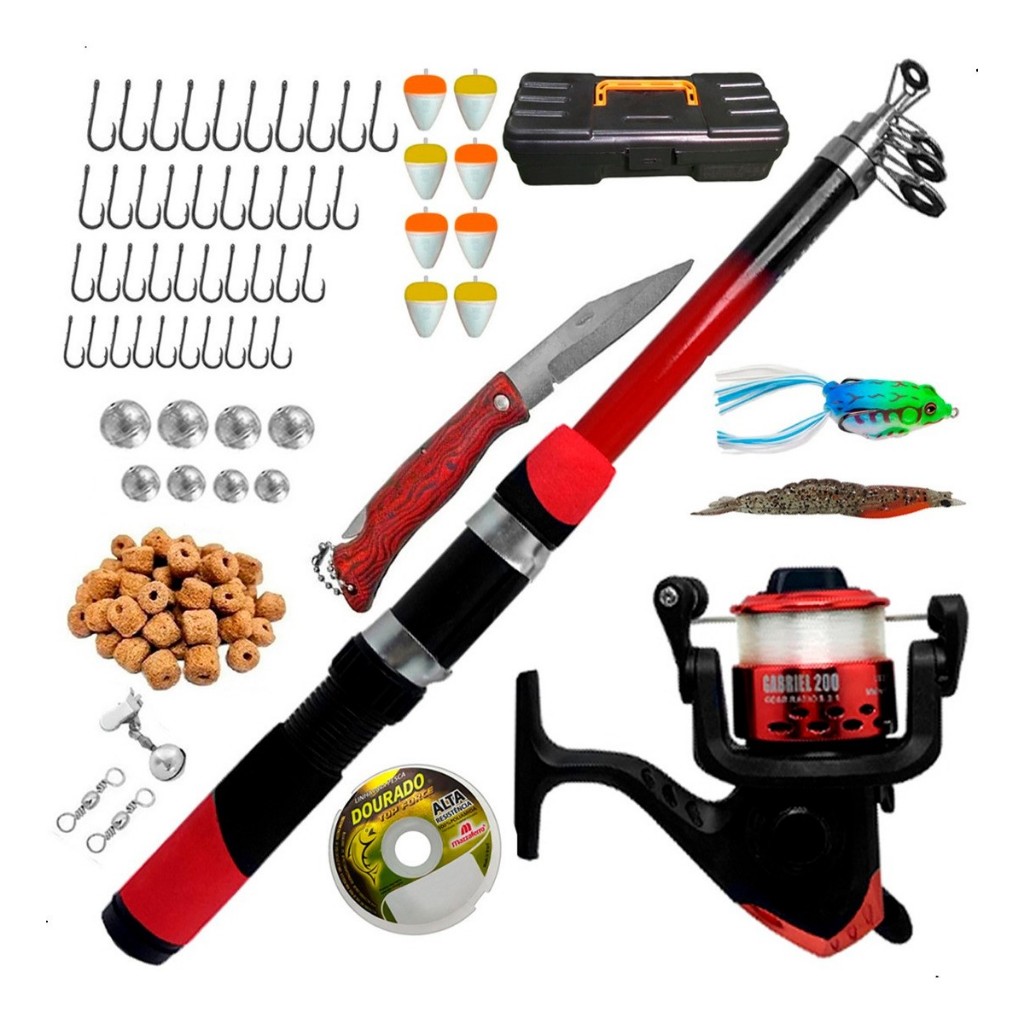 Kit Pesca Completo 1 Vara 1,70m + 1 Molinete + Itens