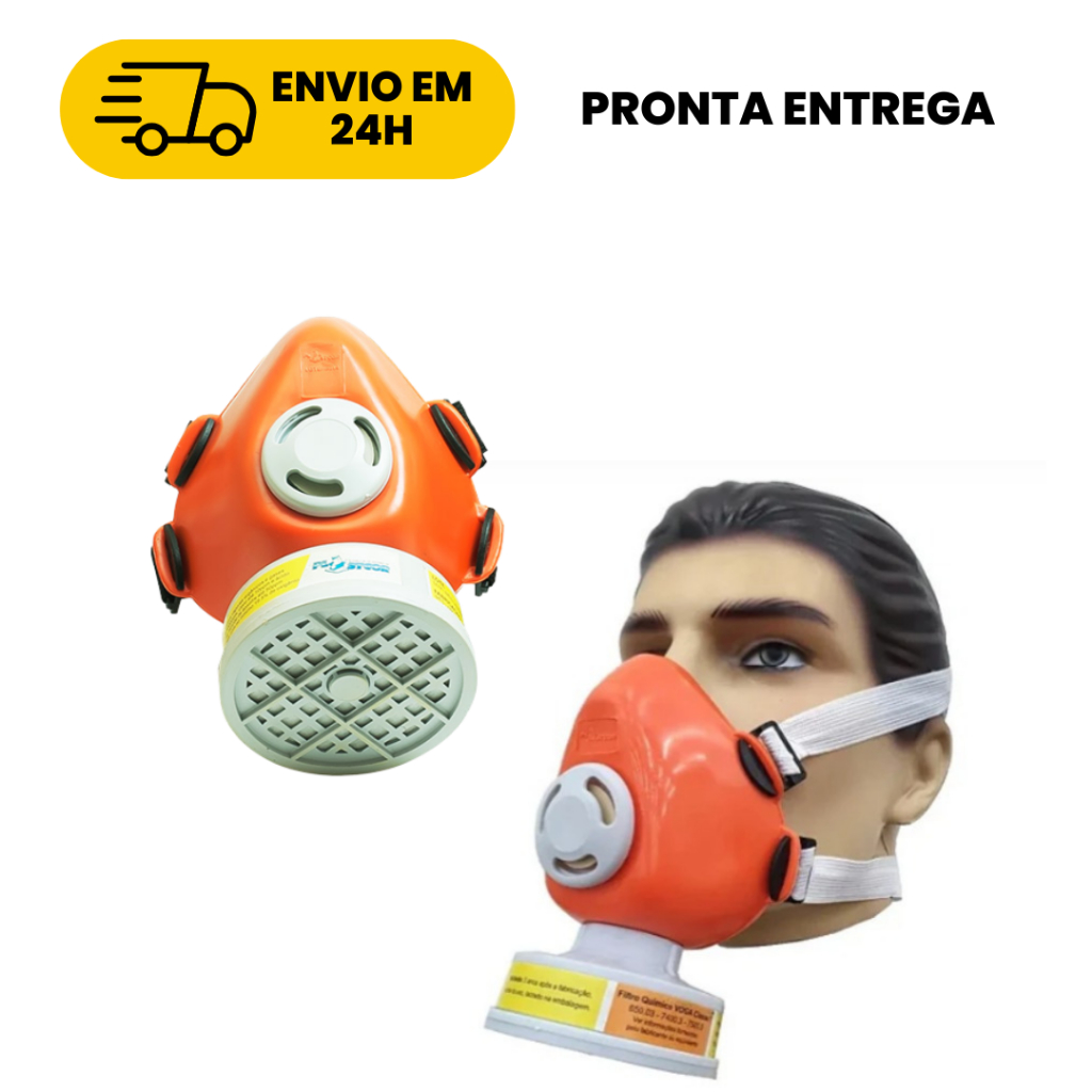 Respirador mascara facial 1/4 com filtro para gases acidos e vapores ...