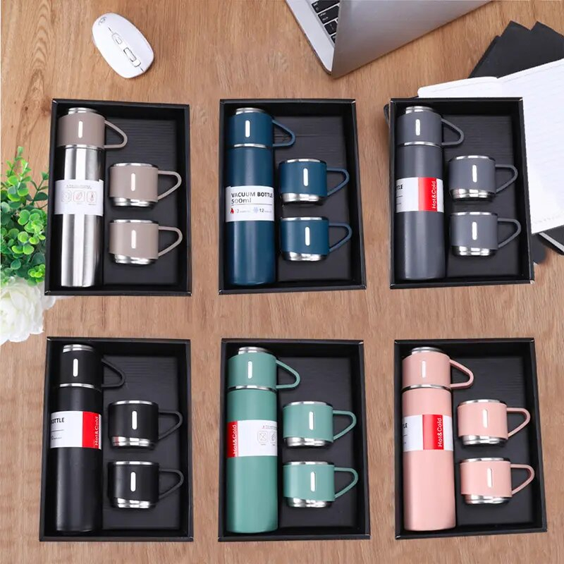 Kit Garrafa Squeeze Fosco Térmica Aço Inox Com Copo Stainless Steel Top