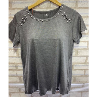 Blusa Blusinha Feminina Plus Size Mullet Long Line Manga Curta COM PEDRARIA FEMININA