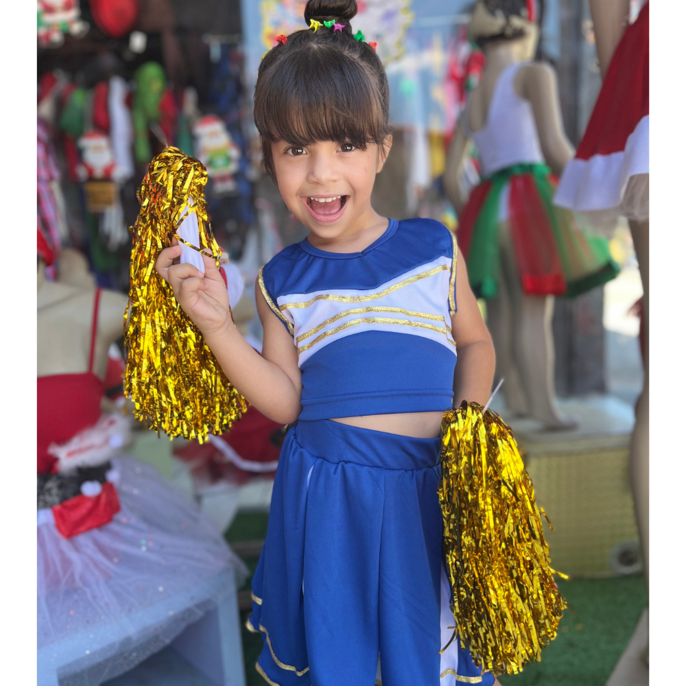 Fantasia Líder de torcida infantil com pompom dourado do 4 ao 12 ...