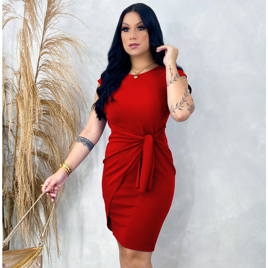 Moda Evangélica Vestido Vermelho Com Ziper Na Frente Vestido