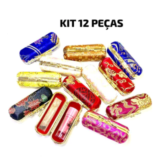 KIT 12 PEÇAS Porta Batom Com Espelho De Bolsa Portátil Estampa Floral