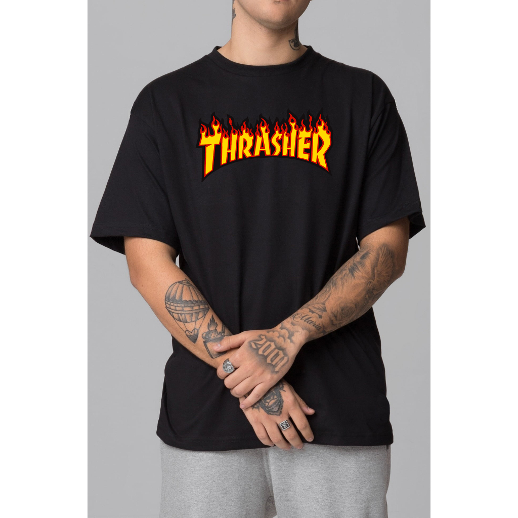 Camiseta camisa basica logo roxo fogo thrasher skate design blusao Style Moda