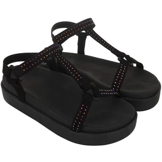 Sandália Papete Feminina Plataforma Tiras Flatform Branca, Preto e Caramelo