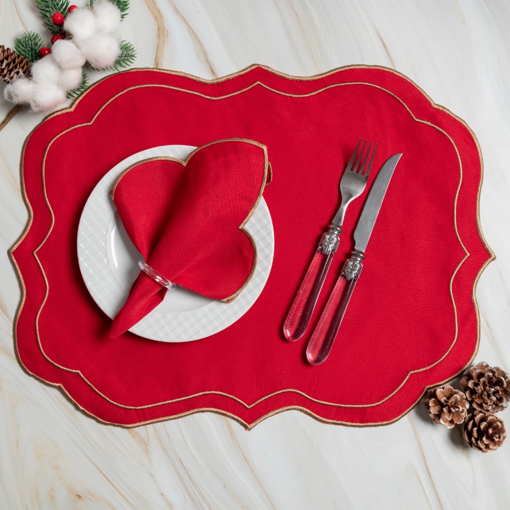 Jogo americano 12 peças bordado 6 lugares Natalino