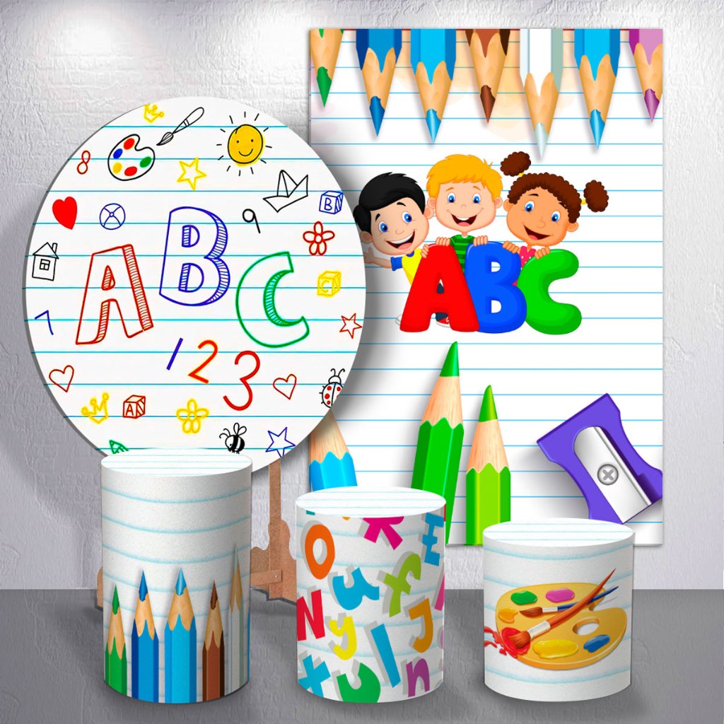 Kit Capas De Painel Trio De Cilindros Tema Escola Alfabeto Formatura Infantil Abc Shopee Brasil