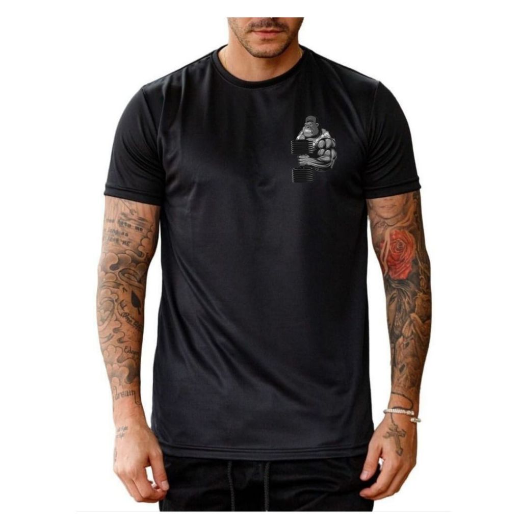 Camisa básica camiseta DRY FIT para treino academia corrida musculação personalizada gorila maromba de bone masculina feminina gola redonda unissex