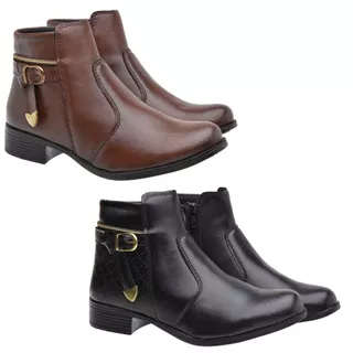 Bota Coturno Cano Baixo com Zíper, Fivela Dourada e Conforto Inigualável