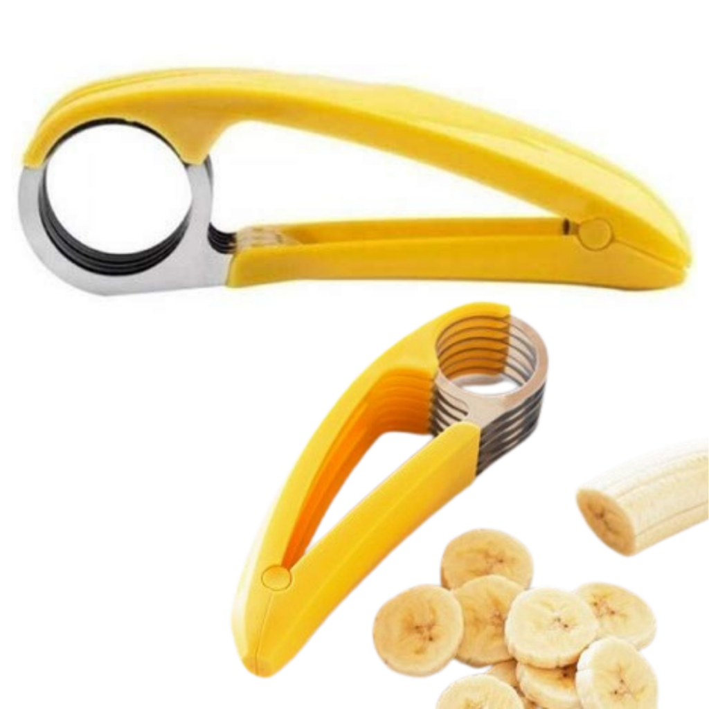 Kit Porta Banana em Plastico + Fatiador Cortador de Banana Amarelo