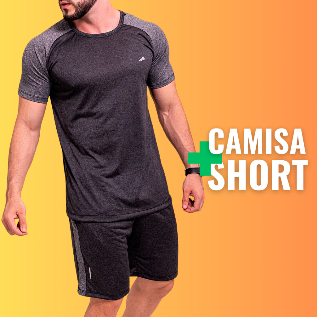 Conjunto Dry Fit Masculino Roupa de Academia Masculina Camiseta Manga Curta + Short Dri Fit Camisa e Bermuda Masculino