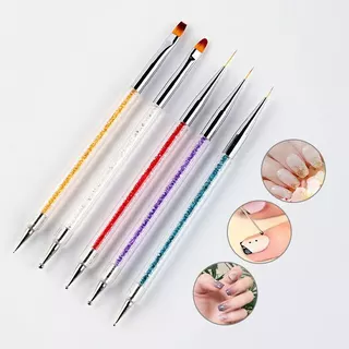 Kit 5 Pincéis e Boleadores 2 Em 1 Ponta Dupla Decoração de Unhas Nail Art Pontilhismo Manicure Pedicure Arte Sedução pincelde de unha unhas