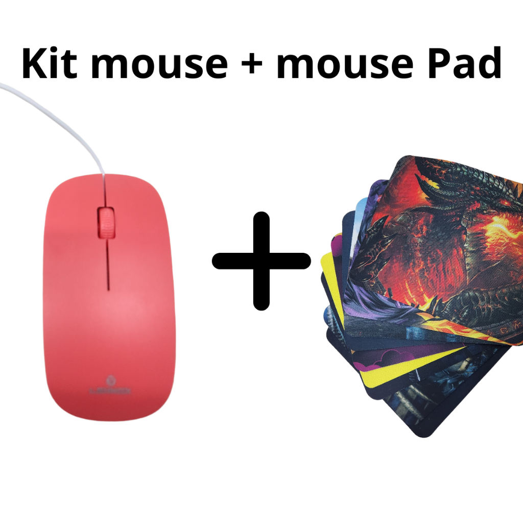 Kit Mouse + Mouse Pad Mouse Com Fio Usb Óptico Ergonômico Lehmox LEY-1564