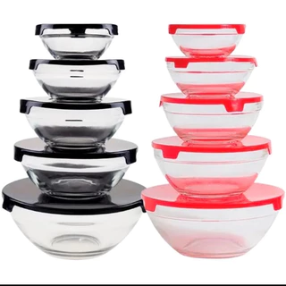 Pote Tigela De Vidro Com Tampa Redonda Marmita Cozinha kit/5 unidade