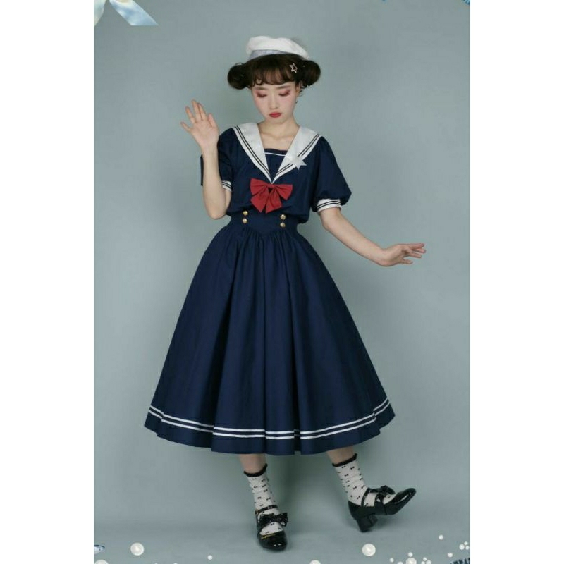 Vestido Sailor Feminino longo lolita moda japonesa cosplay kawaii marinheiro colegial anime alternativo Harajuku Japão coreano