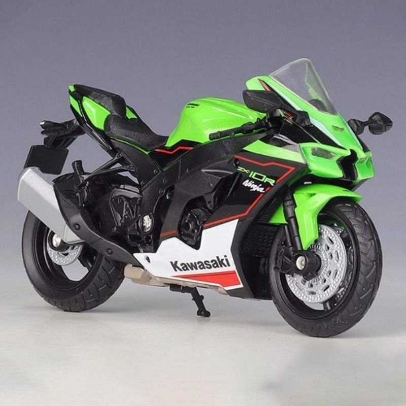 Welly – Moto Kawasaki 1:10 – Modèle Miniature Moulé Sous Pression – Roues Et Volant Fonctionnels, Capot Ouvrant