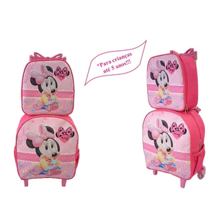 Kit Escolar Mochila Lancheira Carrinho Minnie Baby Rosa Menina