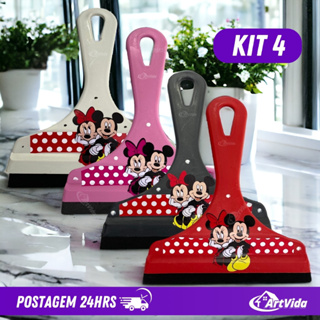 KIT 4 Rodinhos de Pia Decorado com Mickey e Minnie Plástico e Silicone - 16cm - Perfeito para Manter sua Pia de Cozinha - Multiuso, Janelas, Vidros - ArtVida