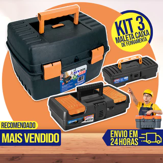 Kit 3 Maleta Caixa de Ferramentas Plástica Grande Completa Alta Organizadora Resistente Eletricistas Pesca Durável Caixa Makita