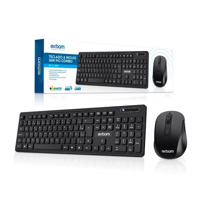 Kit Teclado e Mouse sem Fio 2.4 Ghz Exbom BK-S1000F preto