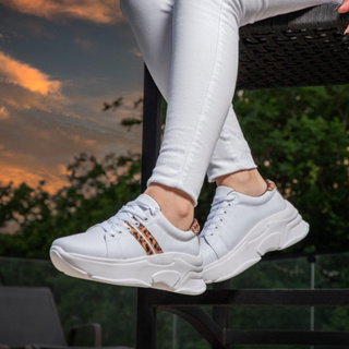 Tênis Sneaker Feminino Plataforma Chunky Branco e Rosa