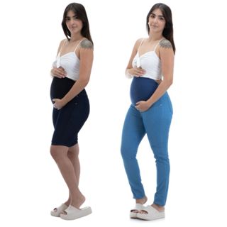 Kit Calça E Bermuda Gestante Jeans Gravida Confortável