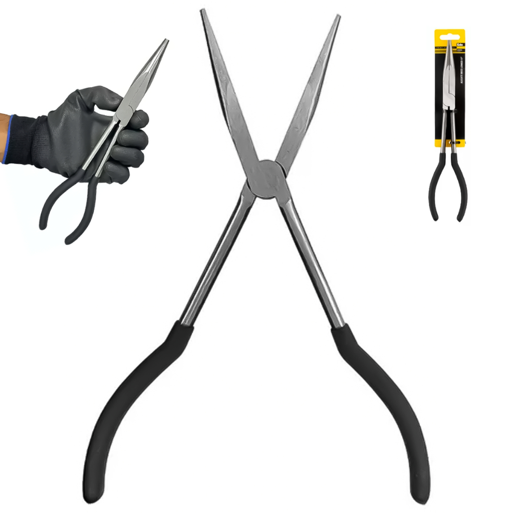 Alicate De Bico Reto Extra Longo De 11Pol. Locais Difícil Acesso Cr-V Cromo Vanádio