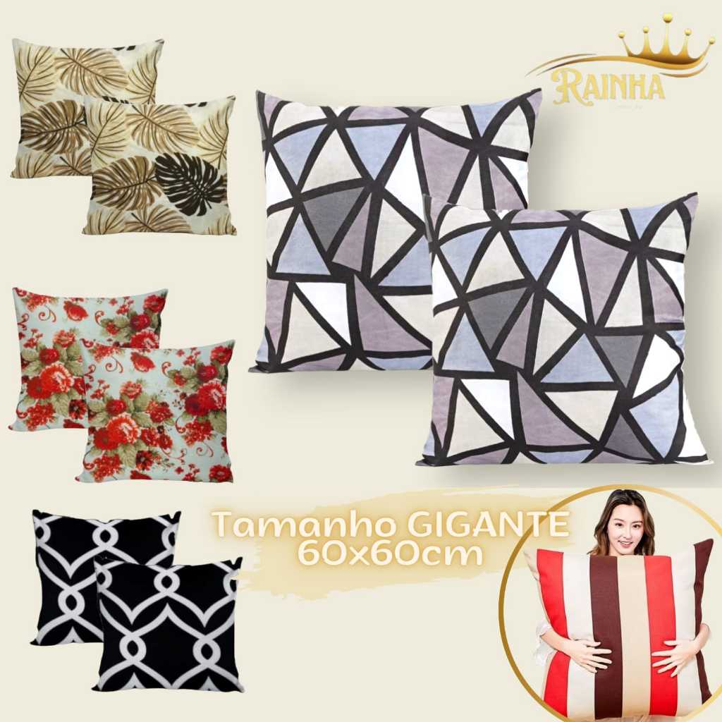 KIT c\ 2 ALMOFADAS CHEIAS TAMANHO GRANDE ALMOFADÃO GIGANTE 60x60cm