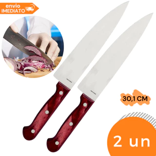Kit 02 Faca De Cozinha Inox Profissional 7 Do Chef Cabo Madeira 30CM