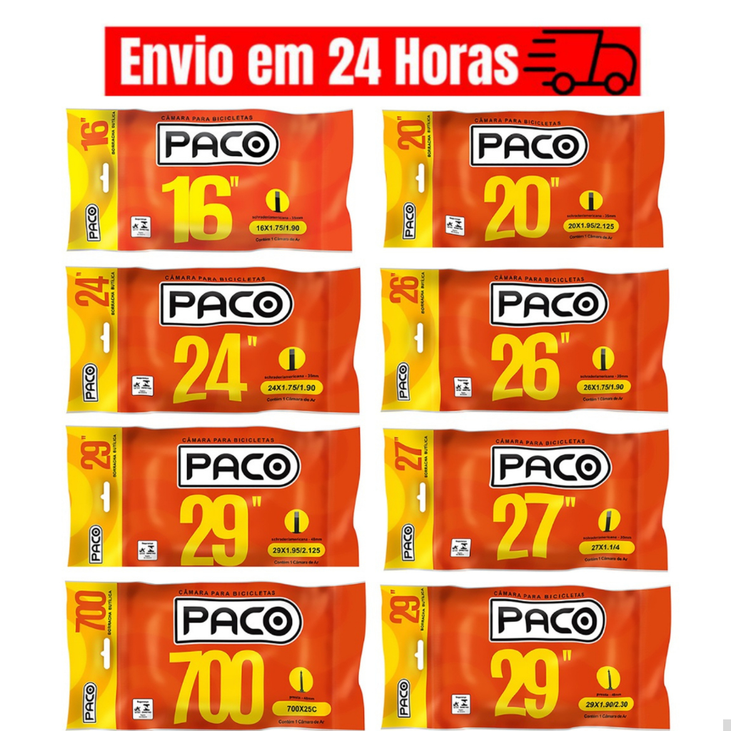 Camara de Ar Bicicleta Aro 16/20/24/26/27/29/700 Bike Paco