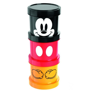 CONJUNTO DE POTE DE PLÁSTICO REDONDO MICKEY EMPILHAVÉL C/TP 3 PCS 450ML