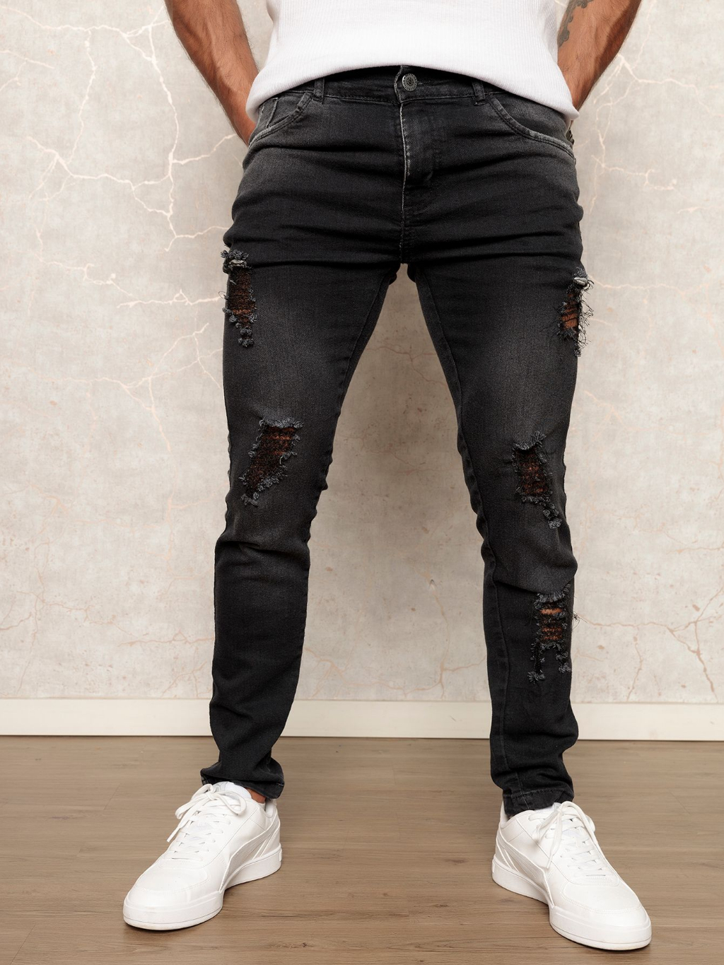 Calça Jeans Masculina Skinny Rasgada Preta | Shopee Brasil