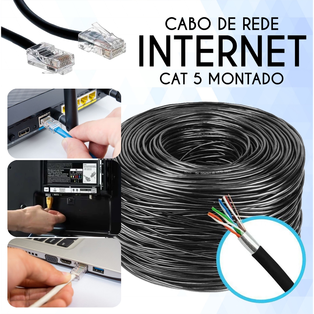 Cabo De Internet MONTADO Cat5 Conector RJ45 Ethernet Rede Lan Crimpado Pronta para Uso