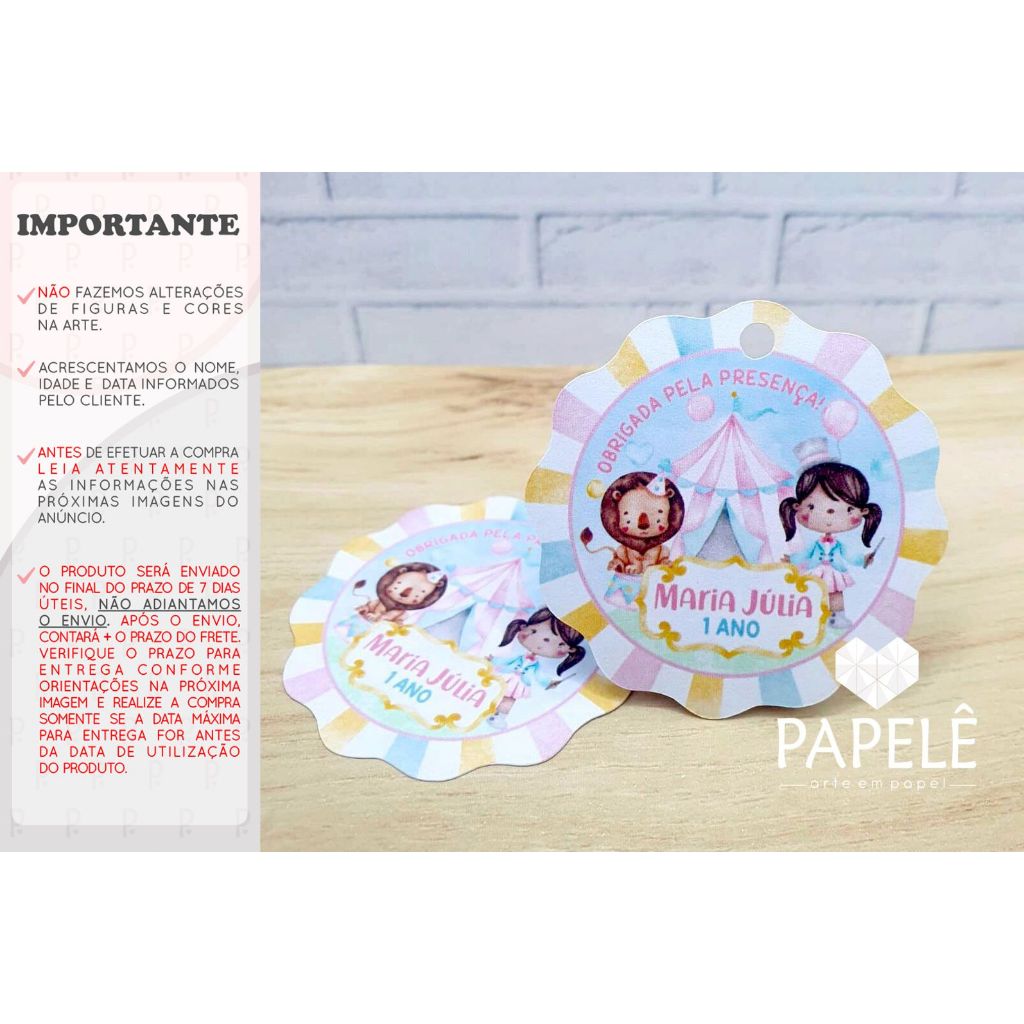 Tag Personalizada para Lembrancinha Circo Rosa - 5 cm | Shopee Brasil