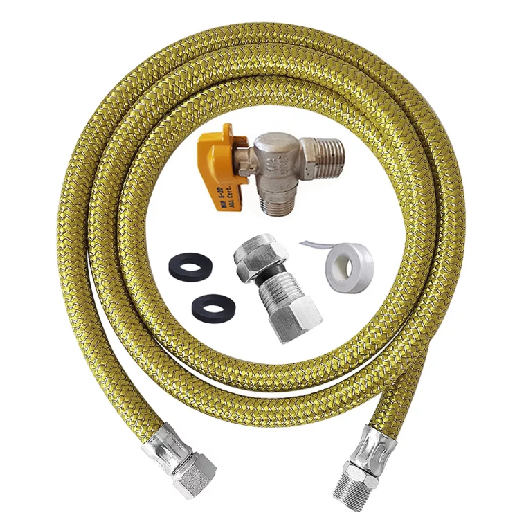Mangueira Gas Encanado 1,2mt + Adaptador + Registro Fêmea para Cooktop
