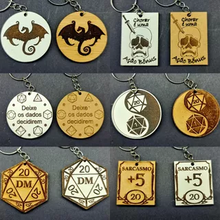 Kit Chaveiros tokens temáticos de boardgames, rpg, dados, gloomhaven gh, cthulhu, d&d
