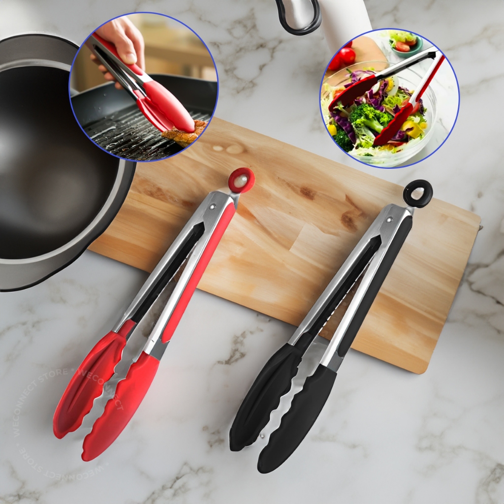 Pegador De Silicone e Inox Para Carne Churrasco Salada Cozinha Pinça Clink 27cm/26cm