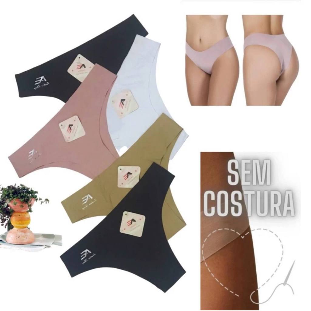 Kit 5 Calcinhas Tanga Sem Costura Corte Laser