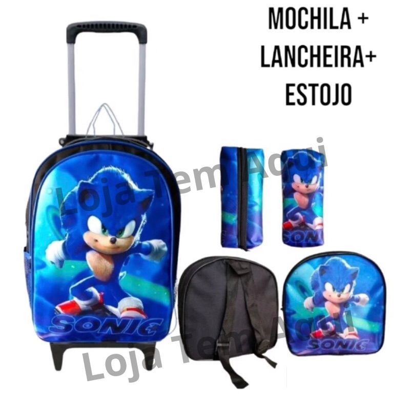 Lindo Kit Mochila Escolar Rodinhas + Lancheira + Estojo SONIC/SPIDER MAN/ PATRULHA CANINA Menino