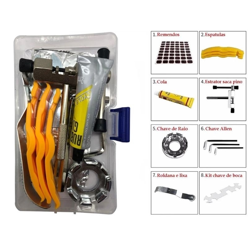 Kit Ferramenta Estojo Remendo De Pneu Bike Bicicleta Acessórios Chaves Multifuncional