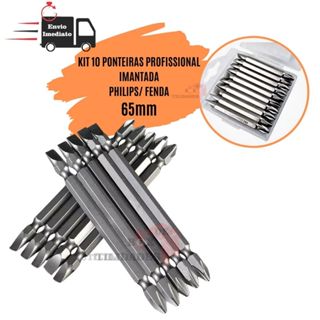 Kit Ponteira Parafusadeira Com 10 Bit 65mm Ponta Dupla Philips E Fenda Magnético Imantado Cromo Vanadio