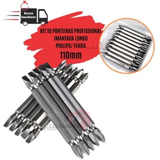 Kit Ponteira Parafusadeira Com 10 Bit 110mm Ponta Dupla Longa Philips E Fenda Magnético Imantado Cromo Vanadio