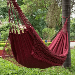 Rede De Dormir Descanso Casal Jeans Life 4,00 x 1,50 Vermelho Com Preto