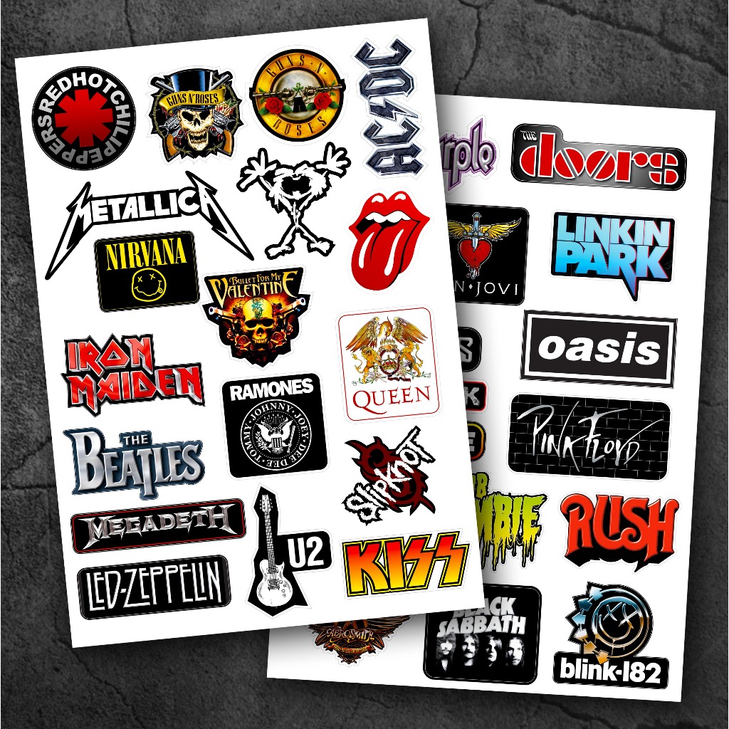 Kit 34 unidades com adesivos Bandas de Rock - Moto, Capacete, Bicicleta, Skate, Notebook, PC, Caderno RW0017