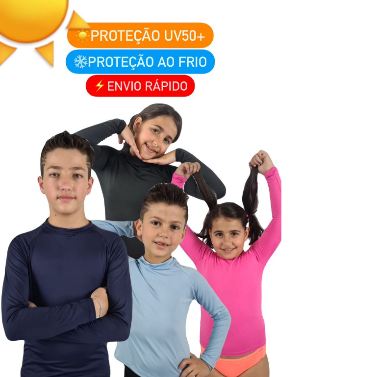 Camisa UV Infantil proteção solar - 2 a 14 anos - Masculino e feminina - Menino e menina segunda pele- bebe - Blusa UV
